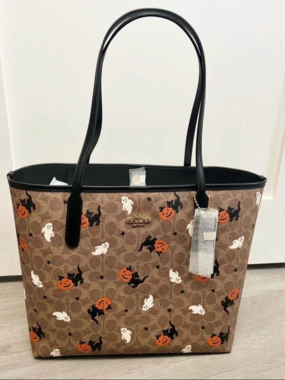 Coach Brown Halloween Tote with Black Straps and Orange Accents